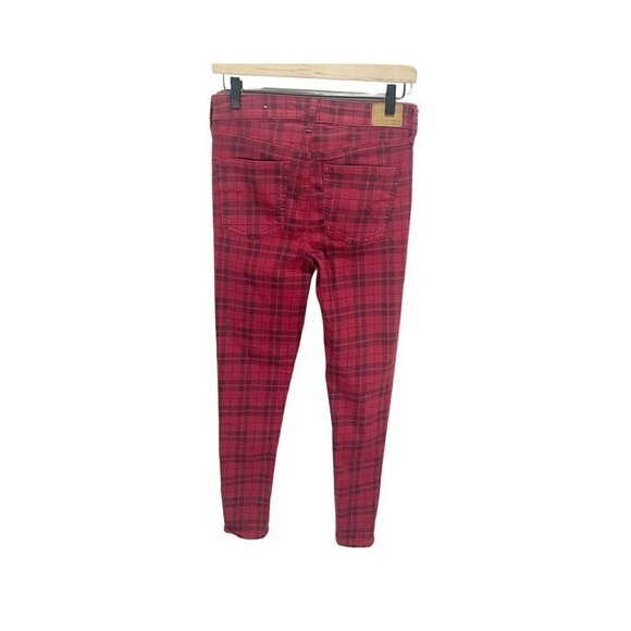 Women’s American Eagle Next Level Jeggings Stretch Red Black Plaid Pants Size 6 - Picture 3 of 6